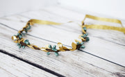 Handcrafted Simple Teal and Gold Leaf Crown