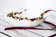 Simple Burgundy and Gold Leaf Goddess Crown Flower Girl Crown Small Floral Headpiece Minimalist Wedding Bridal