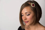 Garnet Red and Gold Pearl Bridal Vintage Jewelry Collection Headband