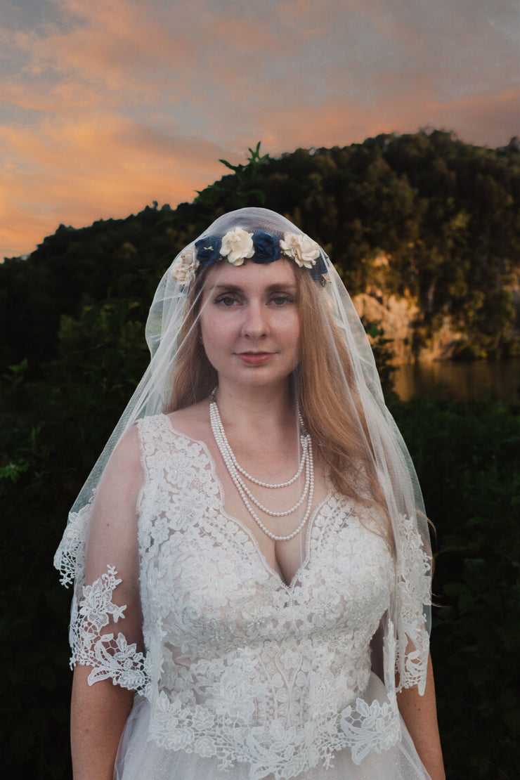 Handcrafted Navy Blue Champagne and Ivory Flower Crown