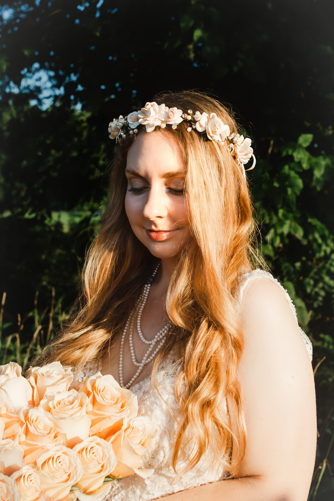 Handcrafted Beige Champagne and Blush Flower Crown – The Pearled Rose