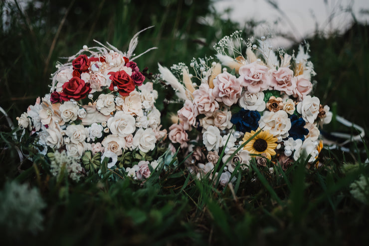 Handcrafted Navy Blue Champagne and Ivory Flower Crown