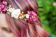 Handcrafted Blush Gold Burgundy and Tan Flower Crown