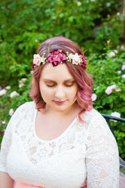 Handcrafted Blush Gold Burgundy and Tan Flower Crown