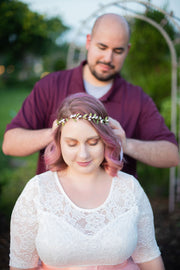The Pearled Rose Bridal Flower Crown Family Photoshoot Hair Wreath Simple Headpiece White and Green with Blush Burgundy Husband Wife Lace Rustic Country