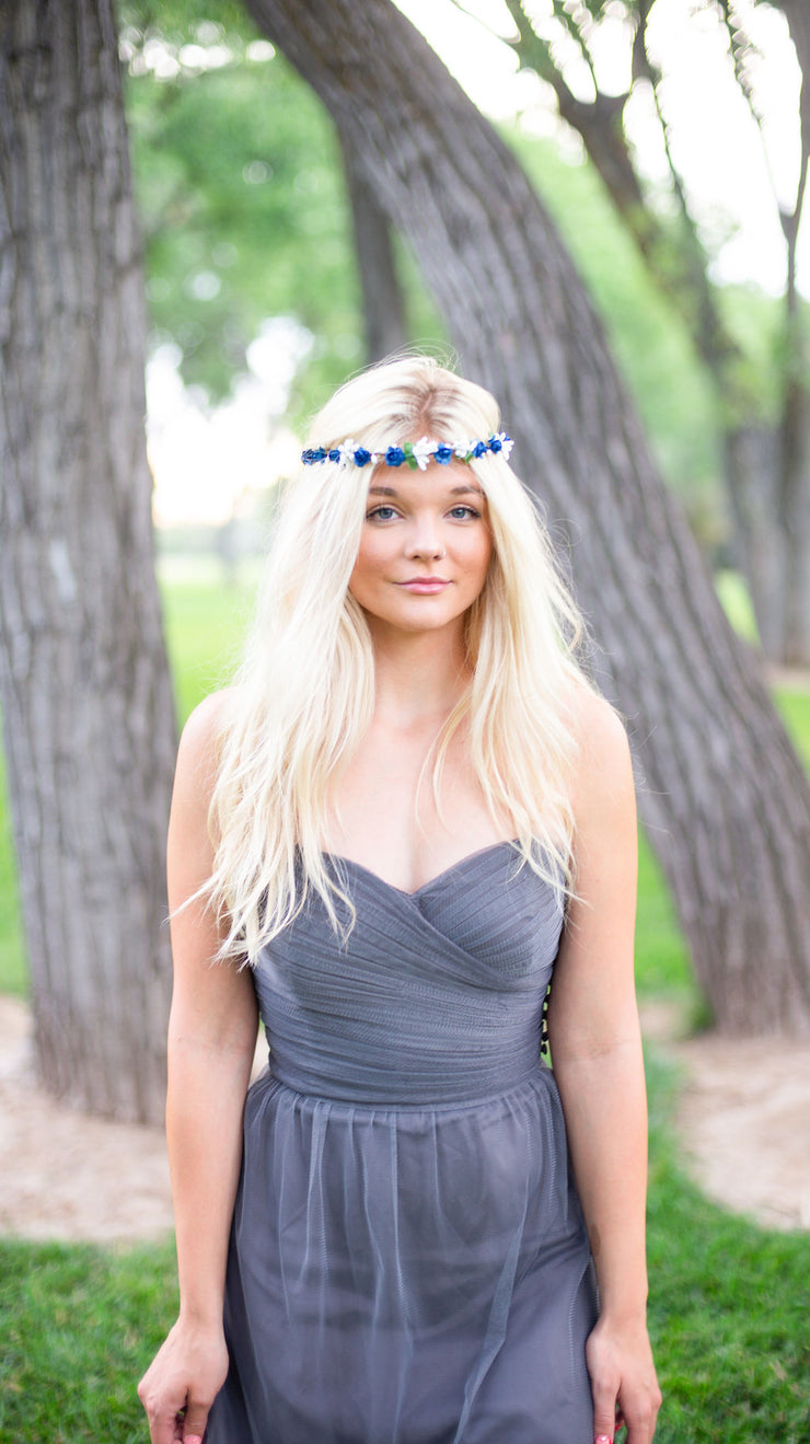 Handcrafted Royal Blue and White Berry Flower Crown