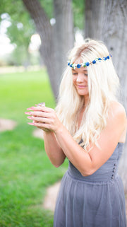 Handcrafted Royal Blue and White Berry Flower Crown