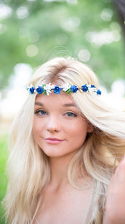 Handcrafted Royal Blue and White Berry Flower Crown