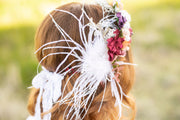 1920s Statement Vintage Bridal Flower Crown Succulent Wedding Hair Wreath Adult Accessory Feather Babys Breath Boho Bride Lace
