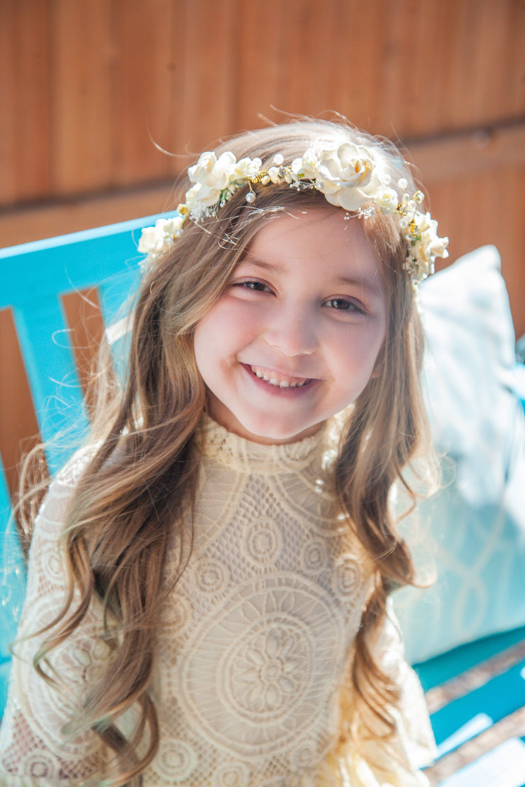Handcrafted Ivory Baby's Breath Pearl Flower Crown