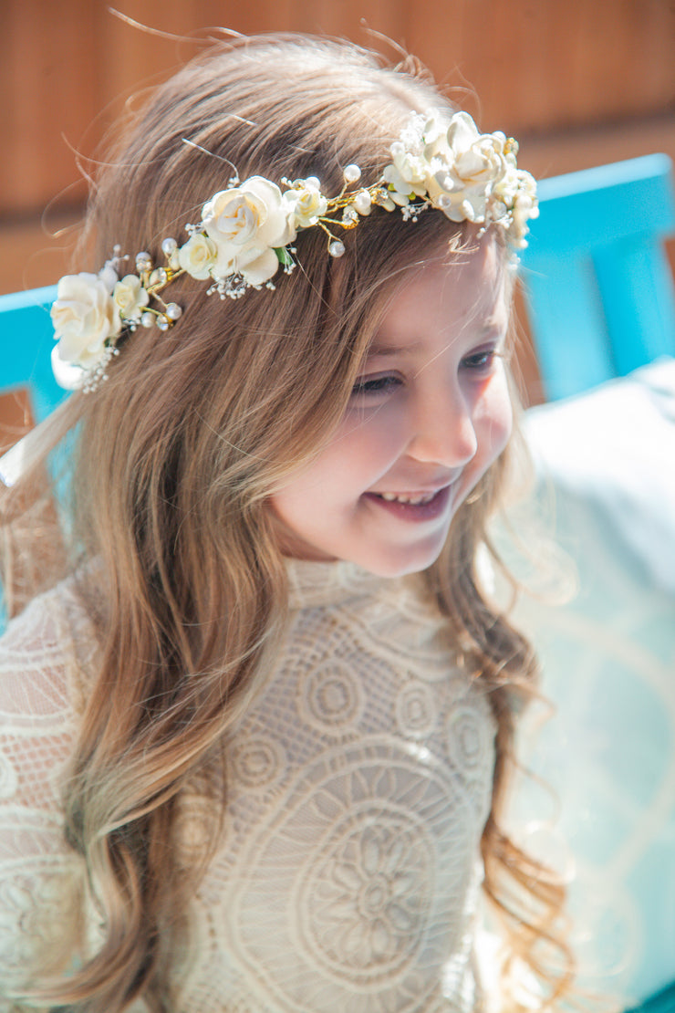 Handcrafted Ivory Baby's Breath Pearl Flower Crown
